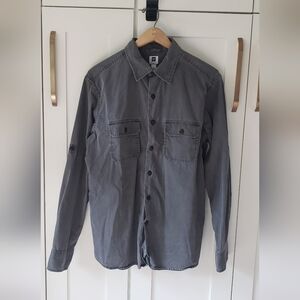 GAP Shirt Mens M Dark Gray Solid Button Down Casual Utility Fall Long Sleeve Top